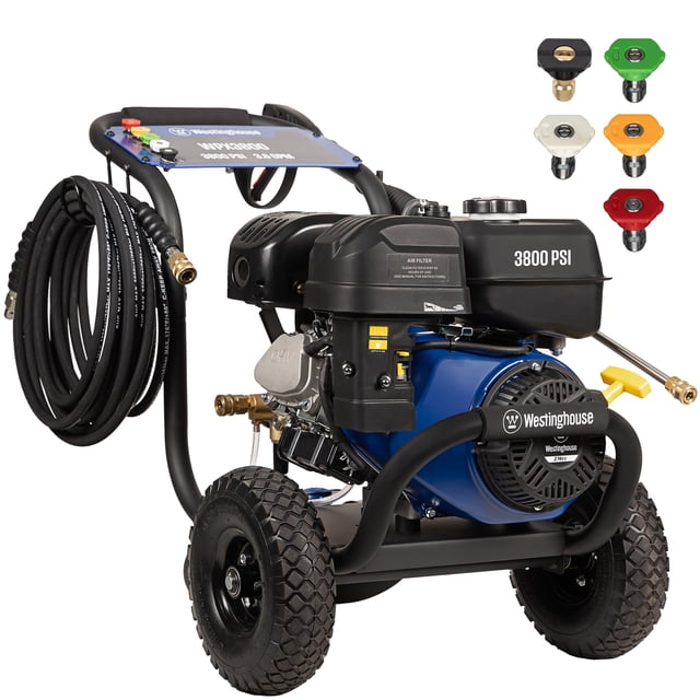 Hidrolavadora a gasolina Westinghouse WPX3800, 3800 PSI y 3,6 GPM máx., tanque de jabón integrado, pistola rociadora y varilla, juego de 5 boquillas, para autos, cercas, entradas de vehículos, casas,