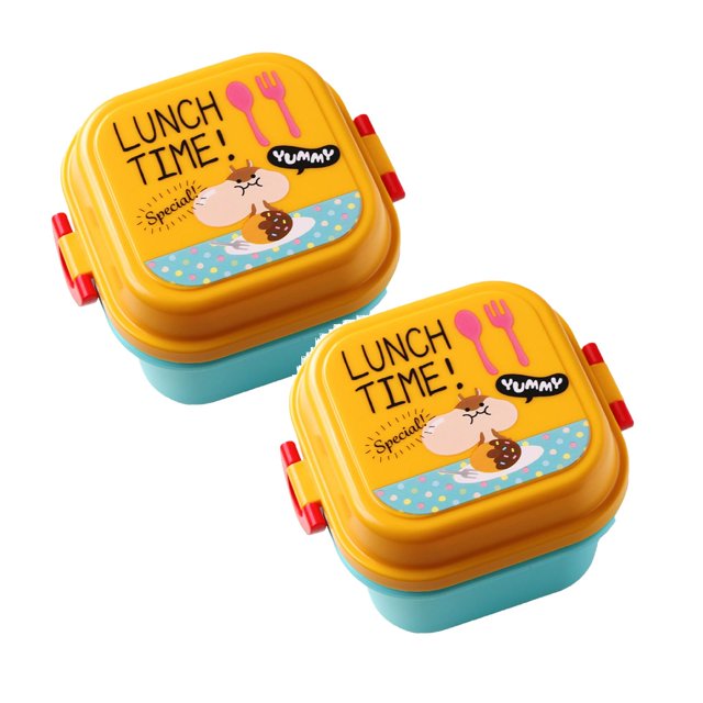 Oleegame 2PC Produce Storage Cute Animal Children's Snack Box Bento Box Double Lunch Box Yellow