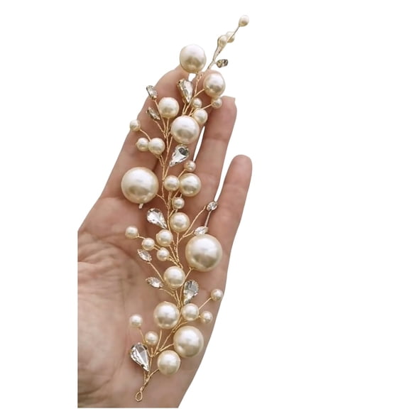 Bridal Faux Pearl and Crystal Headband Hair Vine for Wedding Bridesmaid Headpiece Prom Party Festival Hair Accessories for Women (Gold)