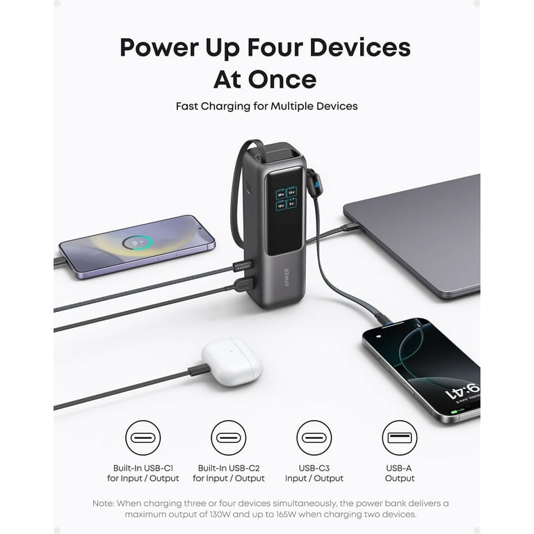 Anker Power Bank (25K, 165W, Built-in and Retractable Cables