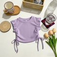 thumbnail image 5 of Quealent Girls Ruffle Cap Sleeve T Shirts Drawstring Crew Neck Crop Tees Solid Color Casual Cute Tops Summer Tee for Toddler (Purple, 4-5 Years), 5 of 5