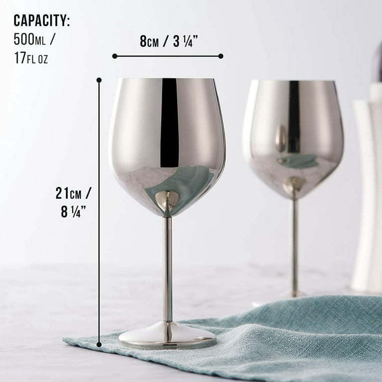 WOTOR Stainless Steel Wine Glasses Set of 4, 18oz Unbreakable & Silver