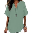 thumbnail image 2 of TGSLY Women's V Neck Tops Lightweight Thin Short Sleeve Blouses Loose Fit Dressy Casual Curved Hem Solid Color Summer Tee Shirts S, 2 of 10