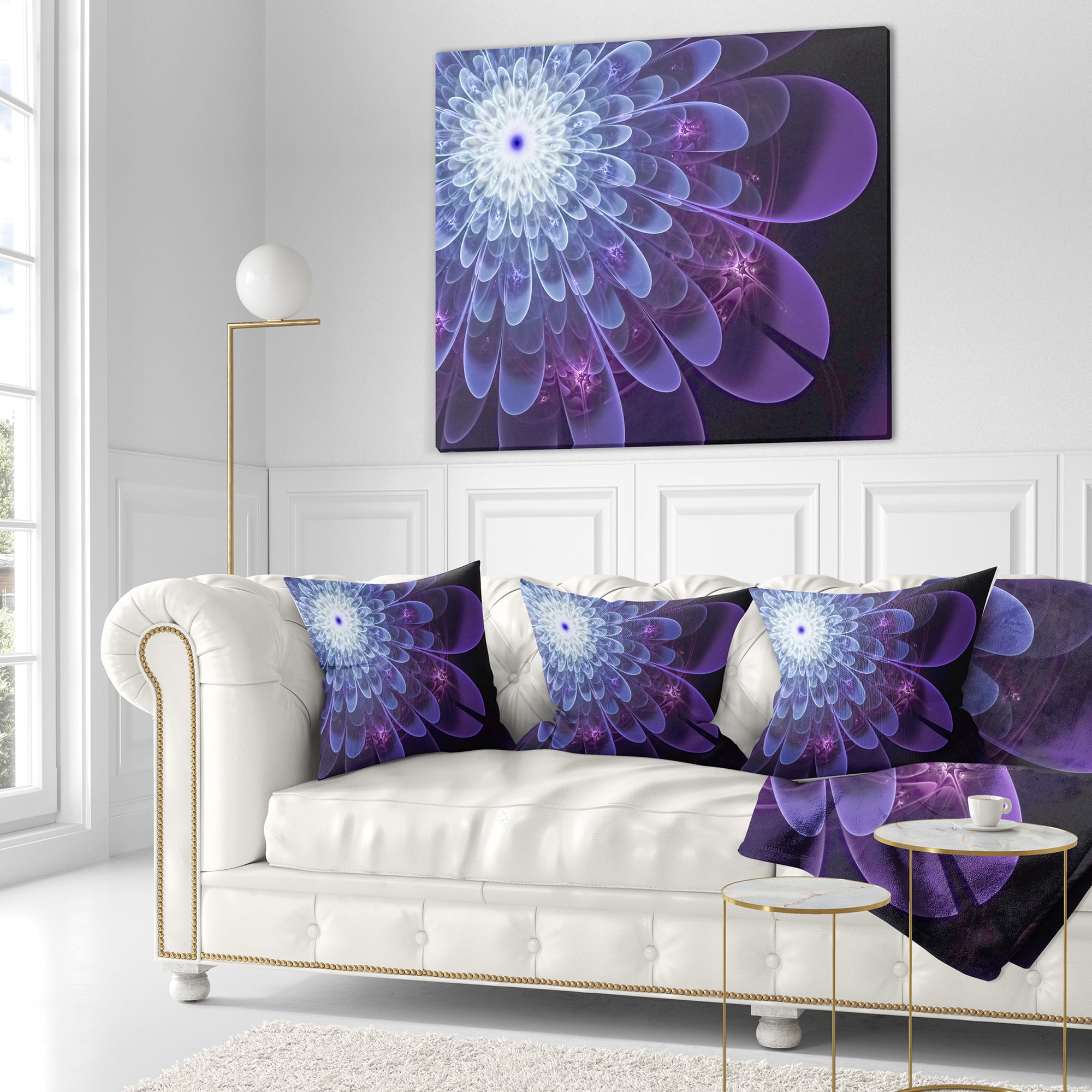 Designart Purple Fractal Flower Petals Close up - Floral Throw Pillow - 16x16