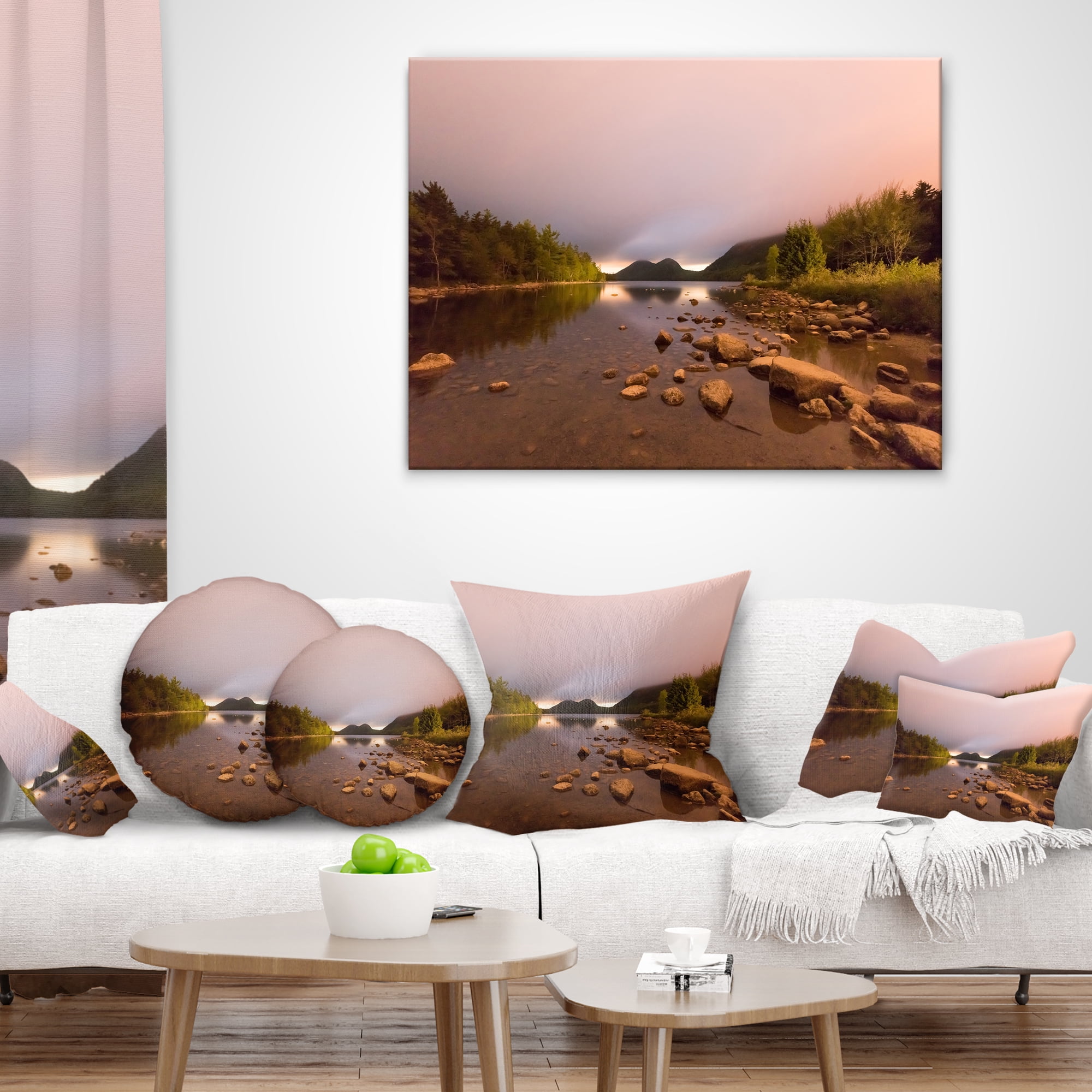 Designart Jordan Pond in Acadia Park - Contemporary Landscape Printed Throw Pillow - 16x16