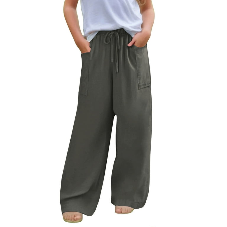 Fesfesfes Girls Wide-Leg Pants Loose Elastic Waist with Bow