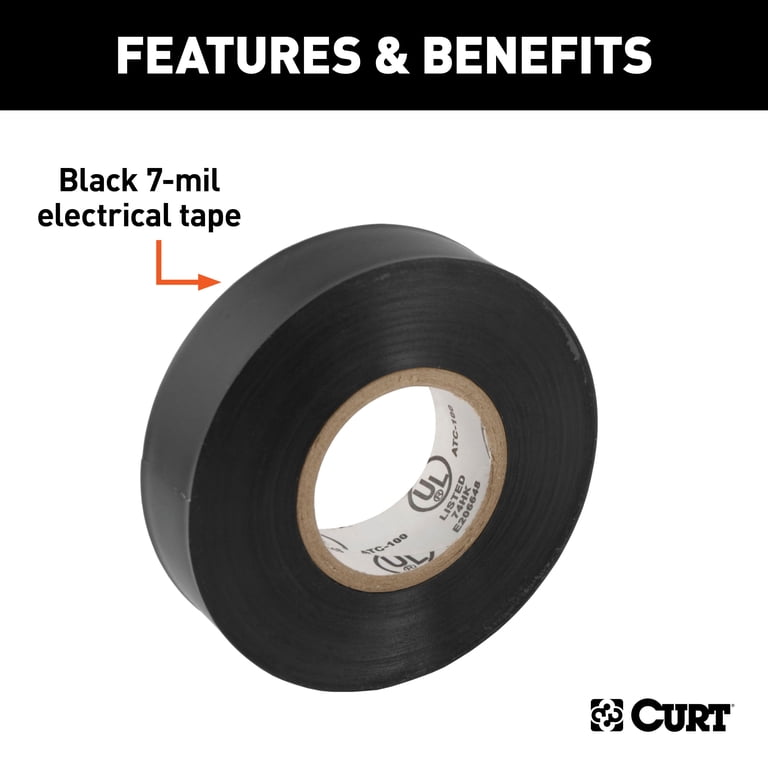 CURT 59740 Black Electrical Tape, 7 Mil, 3/4-Inch x 60-Foot Rolls