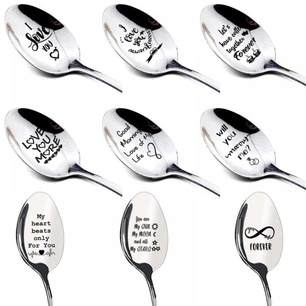 Engraved Stamped Spoon Cute coffee lovers Gift for Friends Stainless Steel Espresso Spoons Lets Have Coffee Together Forever - 2 Pieces 