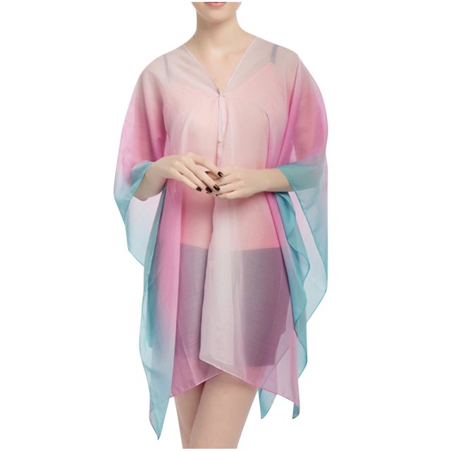 Plebaso Chiffon Coverup for Women Button Lightweight Cover up See Through Summer Bathing Suit Coverups
