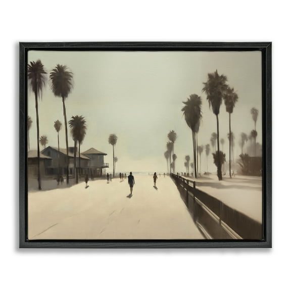 Stupell Industries Midday Sun Beach View Landscape & Nature Painting Black Floater Framed Canvas Art Print Wall Art, 21 x 17