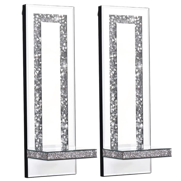 Crystal Crush Diamond Wall Sconces, Silver Mirrored Set of 2 photo 6