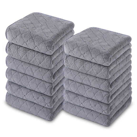 Jessy Home 12 Pack Dark Gray Washcloths for Bathroom 13"x13" Ultra Soft Hand Face Towels