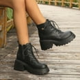 thumbnail image 2 of Womens Motorcycle Boots Platform Chunky Heel Antislip Lace up Zipper Ankle Booties Comfy Retro Leather Round Toe High Top Boots Black Size 9, 2 of 7