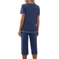 thumbnail image 6 of GERsome Pajamas for Women Short Sleeve Pj Sets Pullover Tops & Capri Pants 2 Piece Sleepwear Loungewear S-2XL (Dark Blue,L), 6 of 6