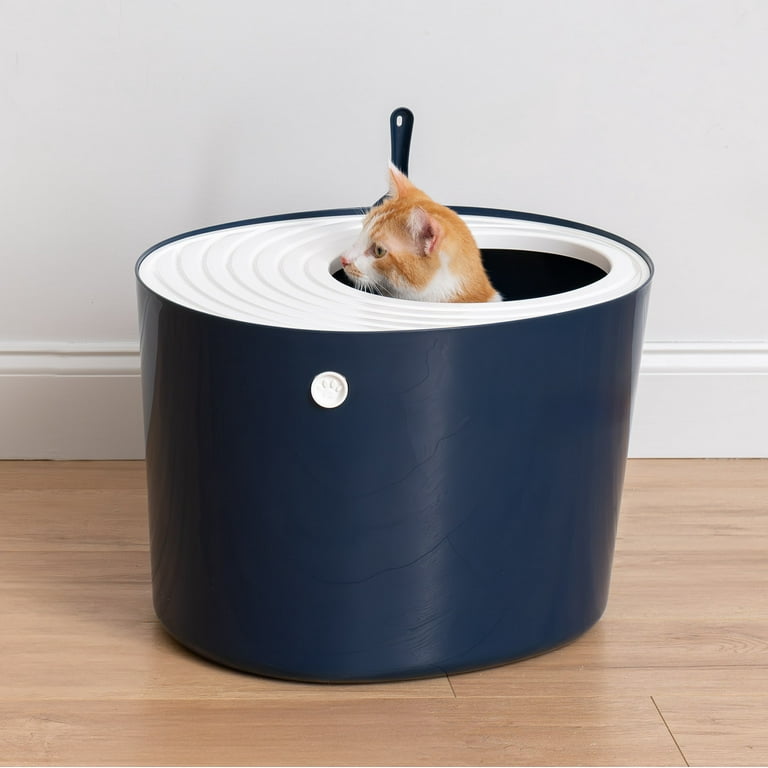 Iris Large Round Top Entry Cat Litter Box with Scoops photo 2