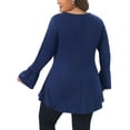 thumbnail image 3 of Agnes Orinda Women's Plus Size Tunic Blouse High Low Hem Long Bell Sleeve Crew Neck Casual Flared Top 3X Dark Blue, 3 of 6