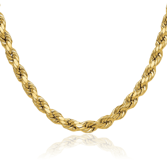 10K Solid Yellow Gold 8mm Rope Chain Twisted Link Necklace