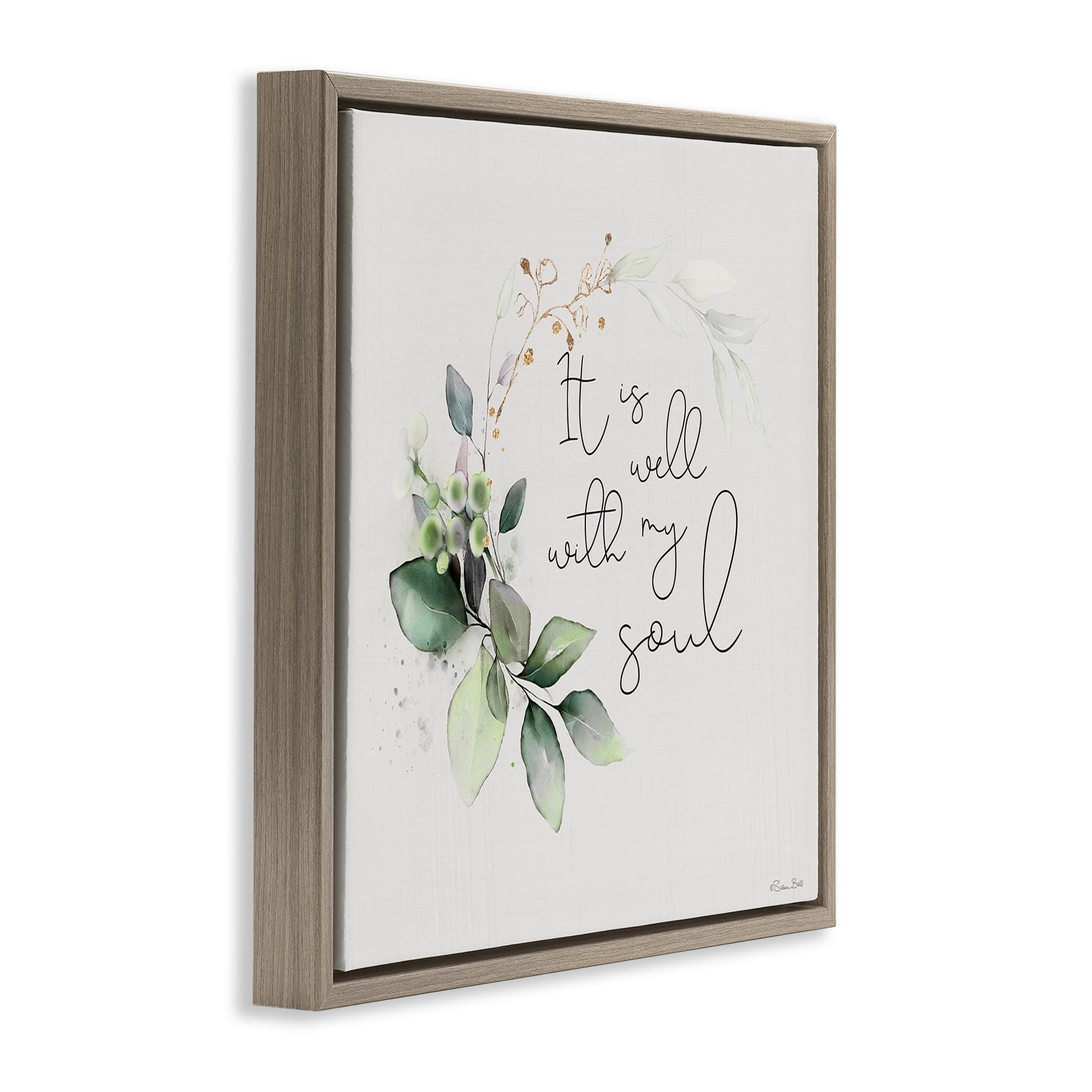 Stupell Industries Well With My Soul Religious Painting Brown Floater Framed Canvas Art Print Wall Art, 18 x 18
