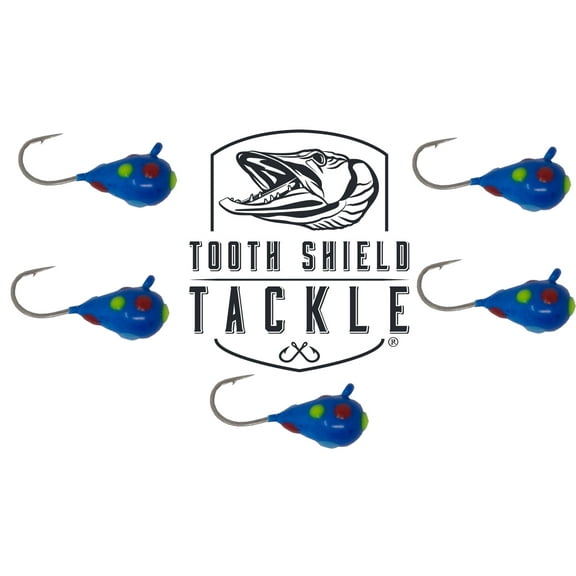 Tooth Shield Tackle UV Glow Tungsten Ice Fishing Jigs 5-Pack Crappie Perch Bluegill Panfish Jig 5mm (Blue Wonderbread) Premium Tungsten Ice Jigs
