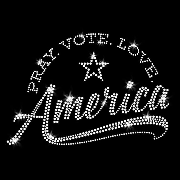 JCS Rhinestones Pray Vote Love America Christian USA Patriotic Iron-on Clear Crystal Rhinestone Transfer