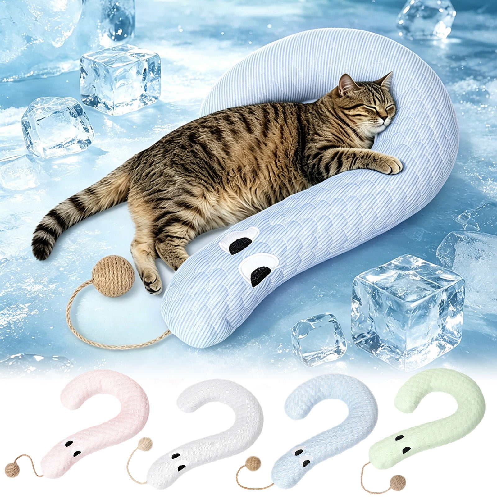 UNLLLL Question Mark Shaped Cat Neck Support Pillow Neck Support Cat Sleeping Pillow Soft Plush Pet Sleep Cushion with Sisal Rattle Ball for Home Rest Relaxation (Gray)