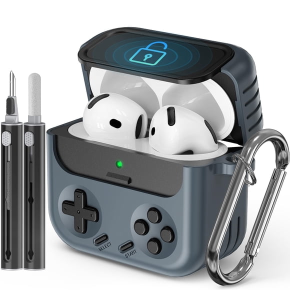 Funda para Airpods 4 Inesore con cierre, kit de limpieza, color negro