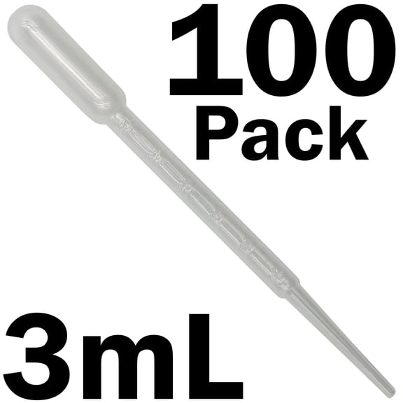 100 Pack 3mL Transfer Pipettes with 0.5mL Graduation Intervals, Polyethylene Plastic