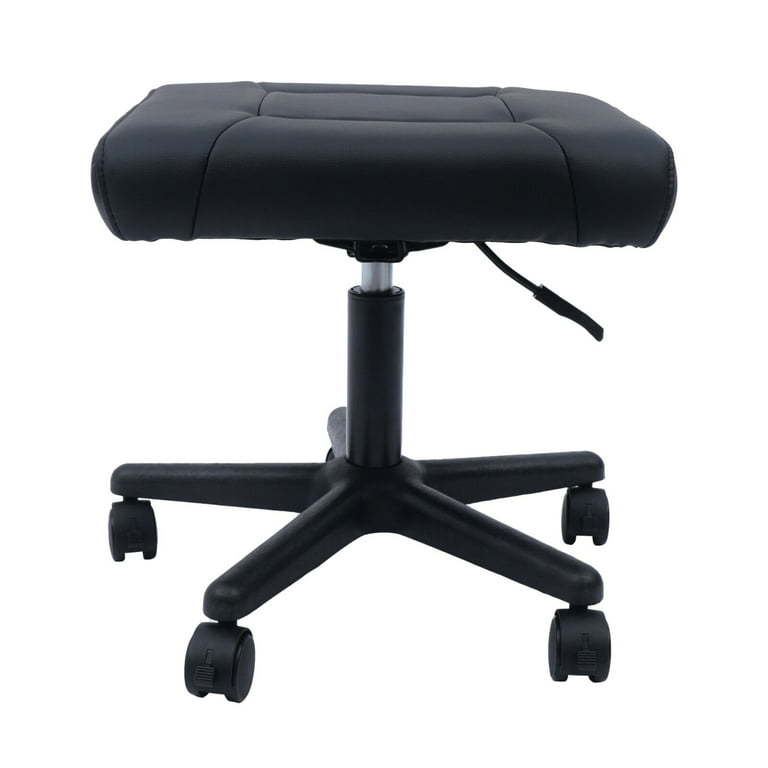 HiKaRiGuMi Adjustable Foot Rest Under Desk Footrest Leather Black Foot Stool  W/ Wheels for Office Home 