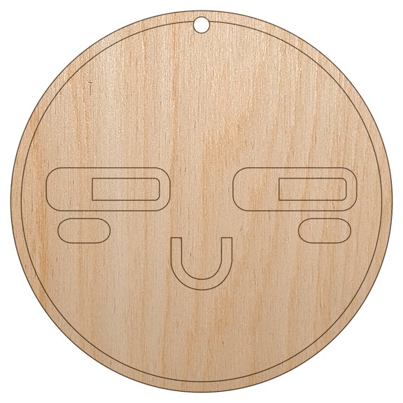 Kawaii Cute Suspicious Smile Wood Holiday Christmas Tree Ornament Unfinished DIY Pre-Drilled Craft