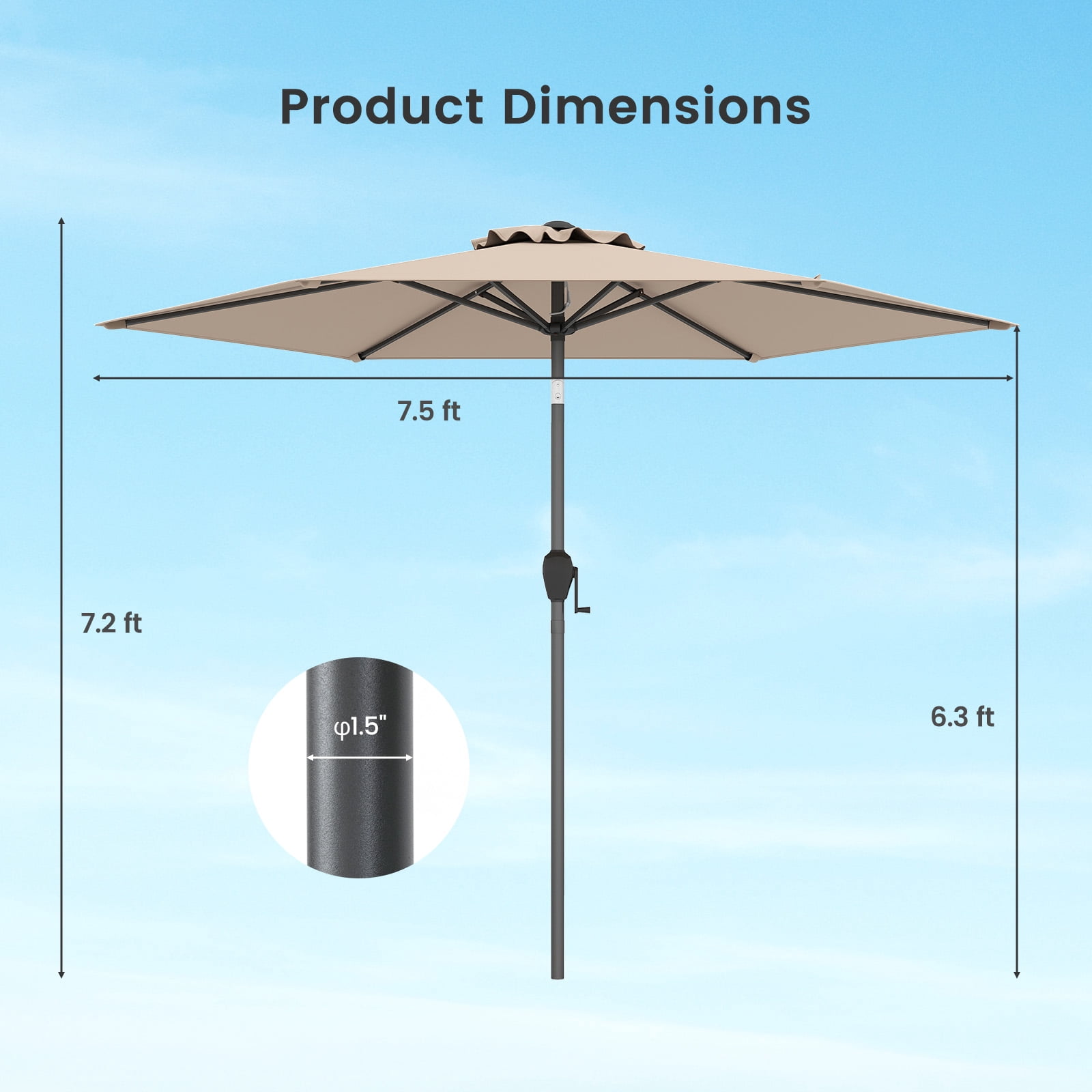 Gymax 7.5 ft Patio Umbrella Outdoor Heavy Duty Market Umbrella w/ Push Button Tilt Tan