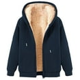 thumbnail image 3 of Yeaiivve Zip Up Hoodies for Women Winter Thermal Sweatshirt Jacket Sherpa Lined Long Sleeve Drawstring Full-Zip Hooded Sweatshirts Navy S, 3 of 5