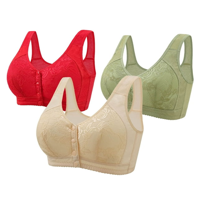 biudgviw Women's Front Closure Bras 3 Pc Cotton Supportive Push up Full Coverage Plus Size Bras Wirefree Everyday Bralettes