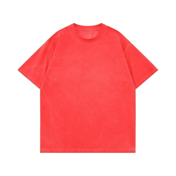 pstuiky camisetas de hombre, Camisas casuales vintage de color liso con cuello redondo y manga corta para hombre ropa de hombre l