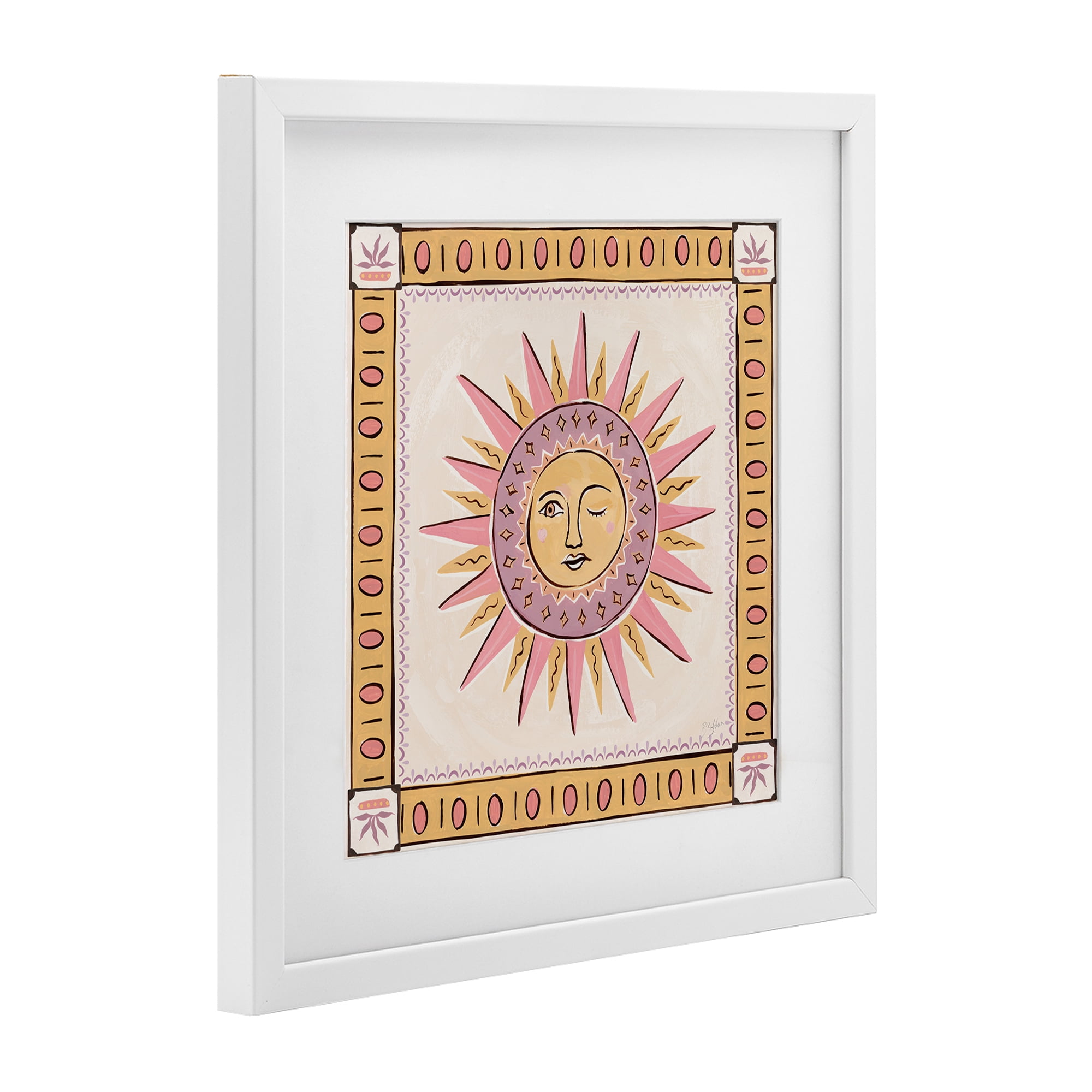 Stupell Industries Pastel Winking Sun with Border White Framed Print Under Glass, design by Two If By Sea Studios