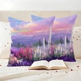thumbnail image 3 of Spring Flowers Pillow Covers 2 Pack Oil Painting Purple White Lavender Floral Gradient Pink Purple Pillowcase Waterproof Outdoor Throw Pillow Cover for Patio Garden Square Cushion 26”x26”, 3 of 9