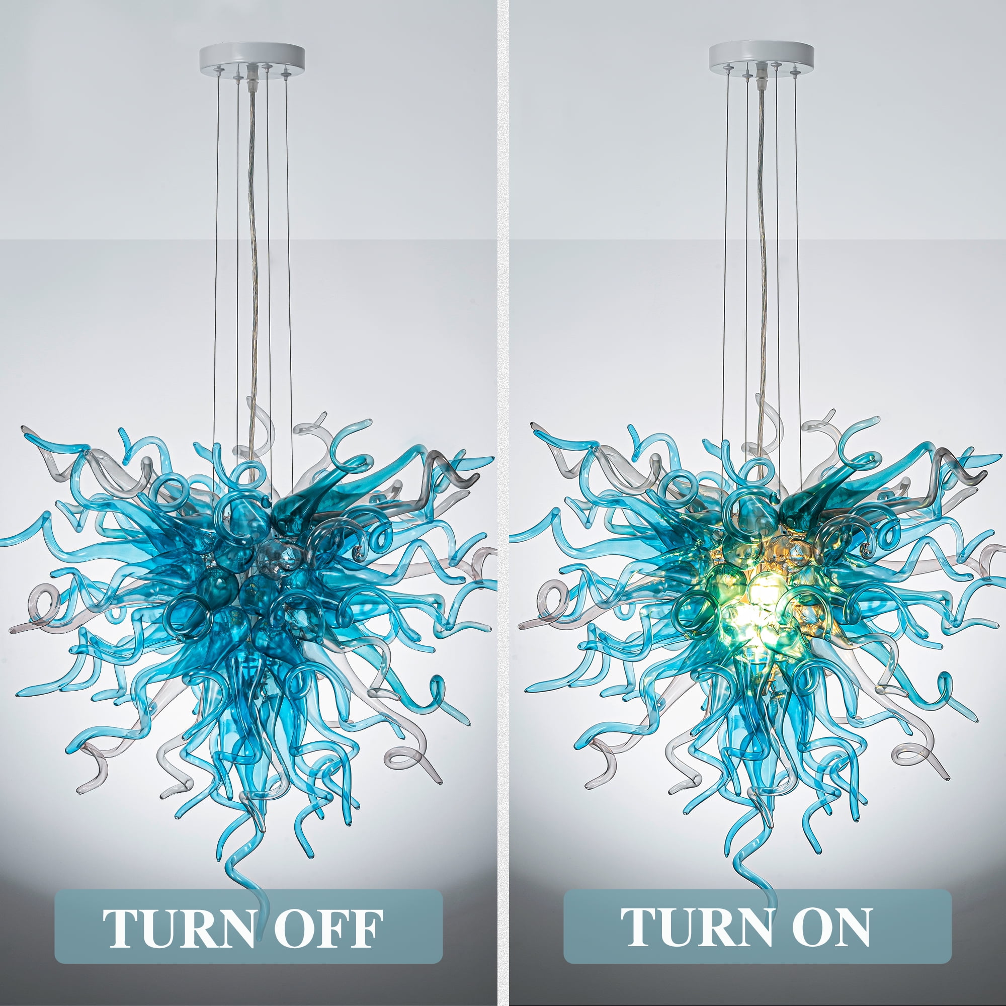 Longree Luxury Hand Blown Glass Chandelier, Blue 6-Light Ceiling Light Fixture