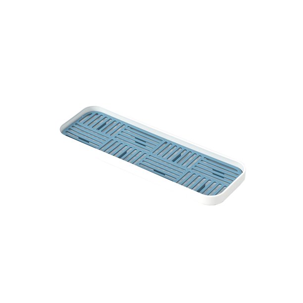 Billuyoard Soporte de almacenamiento para fregadero, estante de doble capa, organizador de drenaje, bandeja, esponja para lavar platos, trapo para Organizadores de utensilios de cocina Azul Pequeño