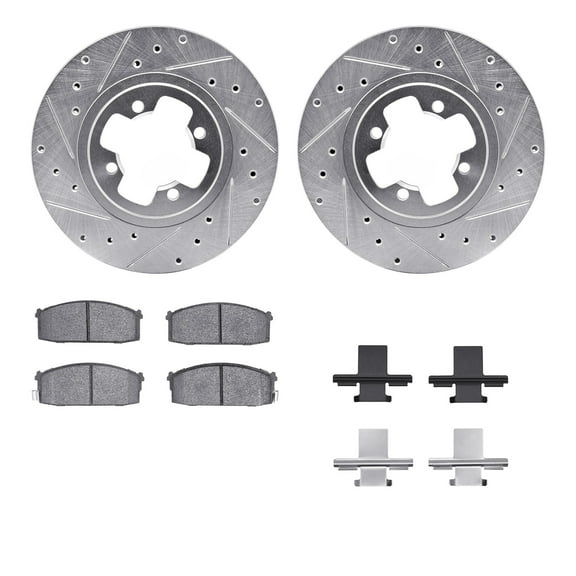 Dynamic Friction Company Front Brake Rotors-Drilled and Slotted-Silver with 5000 Advanced Brake Pads includes Hardware 7512-67136
