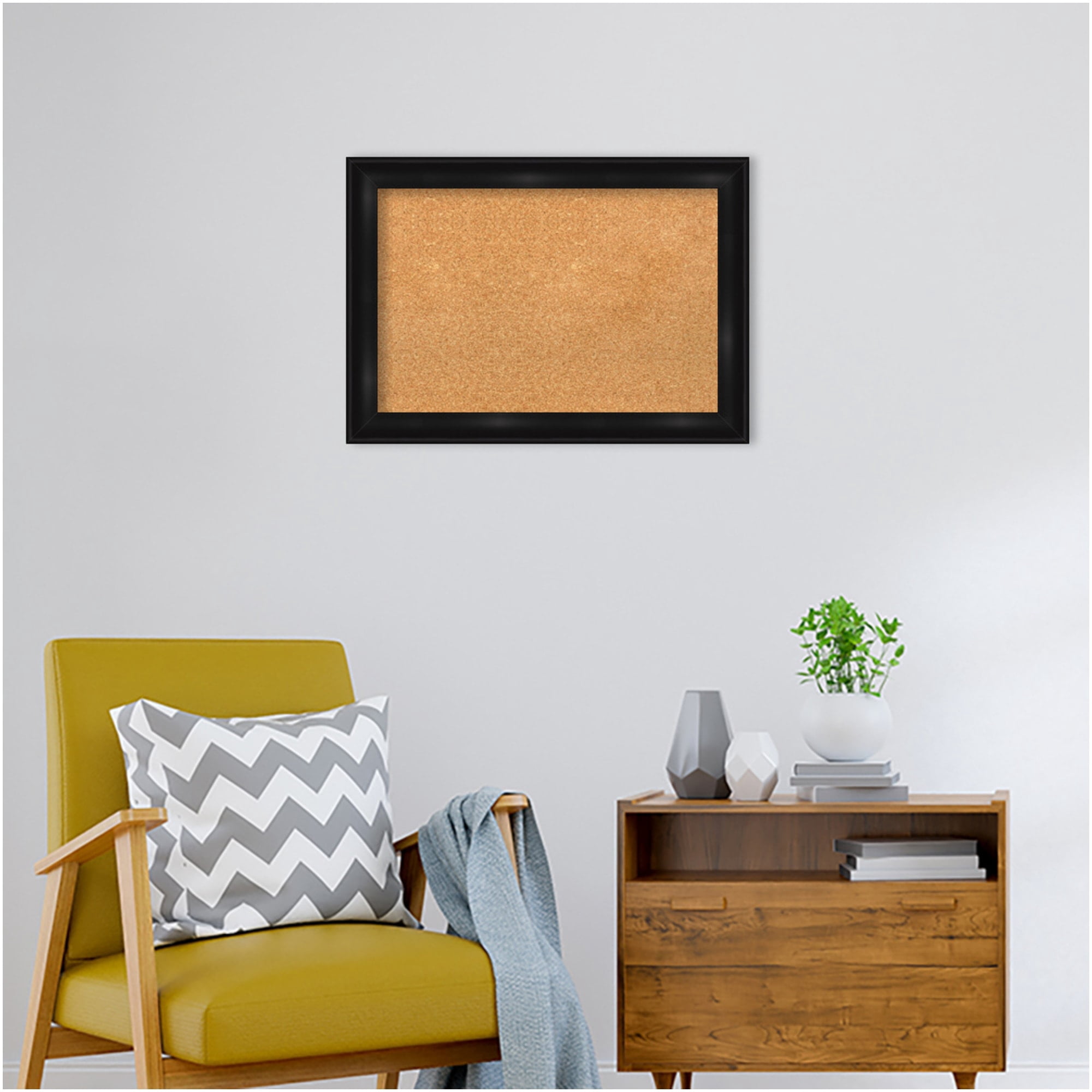 Amanti Art Natural Cork Board Framed Grand Black Narrow Bulletin Board 28 in. x 20 in.