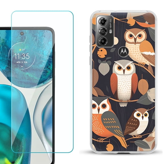 OneToughShield ® for Motorola Moto G Play 2023 Shockproof Fashion Phone Case, with Tempered Glass Screen Protector - Owl Mix