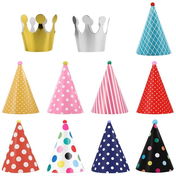 KAKOWELY 11 sombreros de cono para fiesta de cumpleaños con pompones