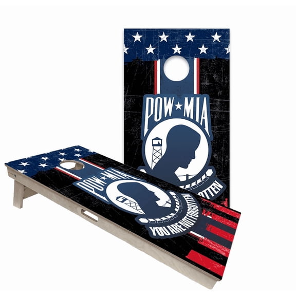 Skip's Garage | POW MIA Not Forgotten Backyard 2x4 Cornhole Board Set (24" x 48") | Includes (8) Bags   Various Accessory Options