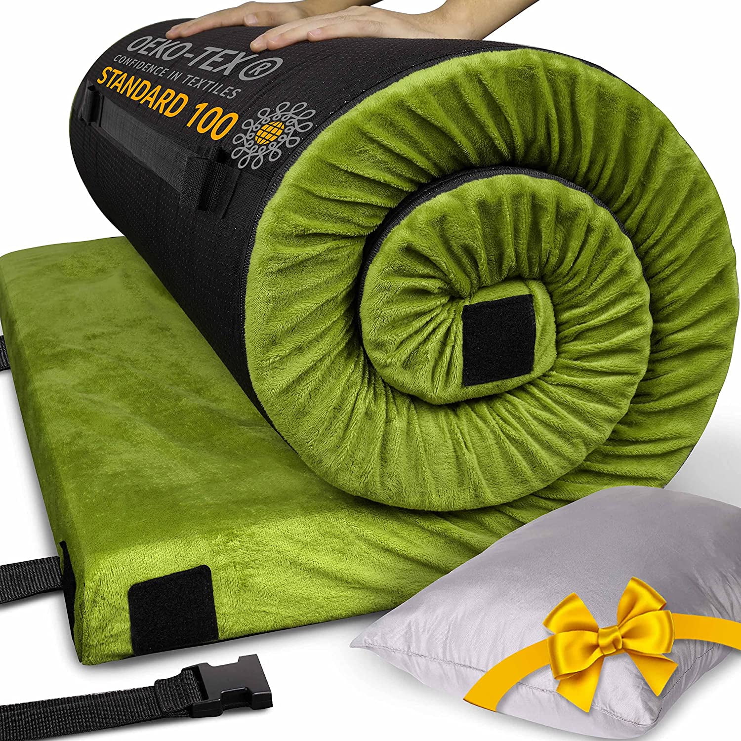 Thick Memory Foam Sleeping Pad, Camping Mattress with Pillow, Foldable