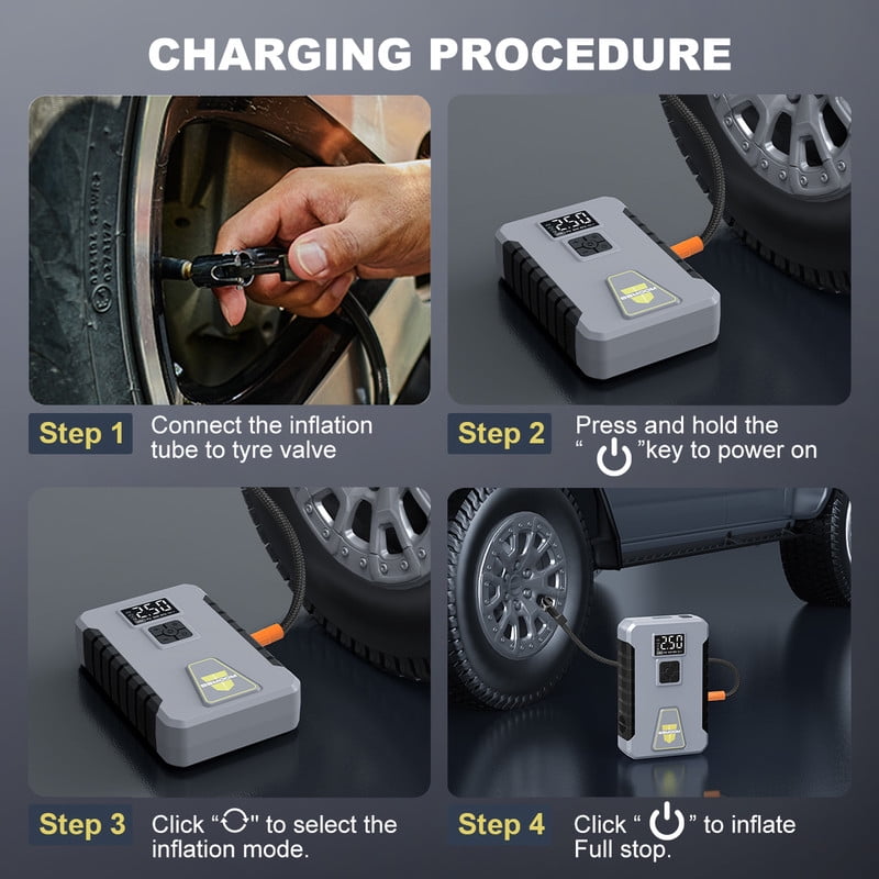 BSMOOM Car Jump Starter with Air Compressor, 12V 6000A Peak Portable Car Battery Jump Starter Jump Box, 150PSI Car Air Pump Tire Inflator Battery Charger with LED Light, LCD Display, Gray