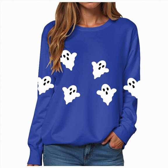 Godom Halloween Sweatshirts for Women Pumpkin Graphic Crewneck Long Sleeve Pullover Tops Loose Fit Soft Knit Ribbed Casual Fall Winter Outfits