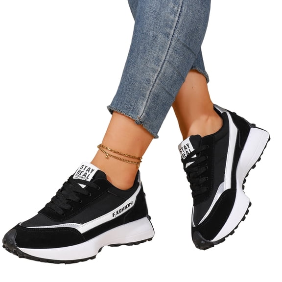 EKVAHL Women's Orthopedic Sneakers, Lace‑Up Trail Tennis Shoes, Wide Width Arch Support Walking Shoes for Outdoor Travel Daily Stroll Black