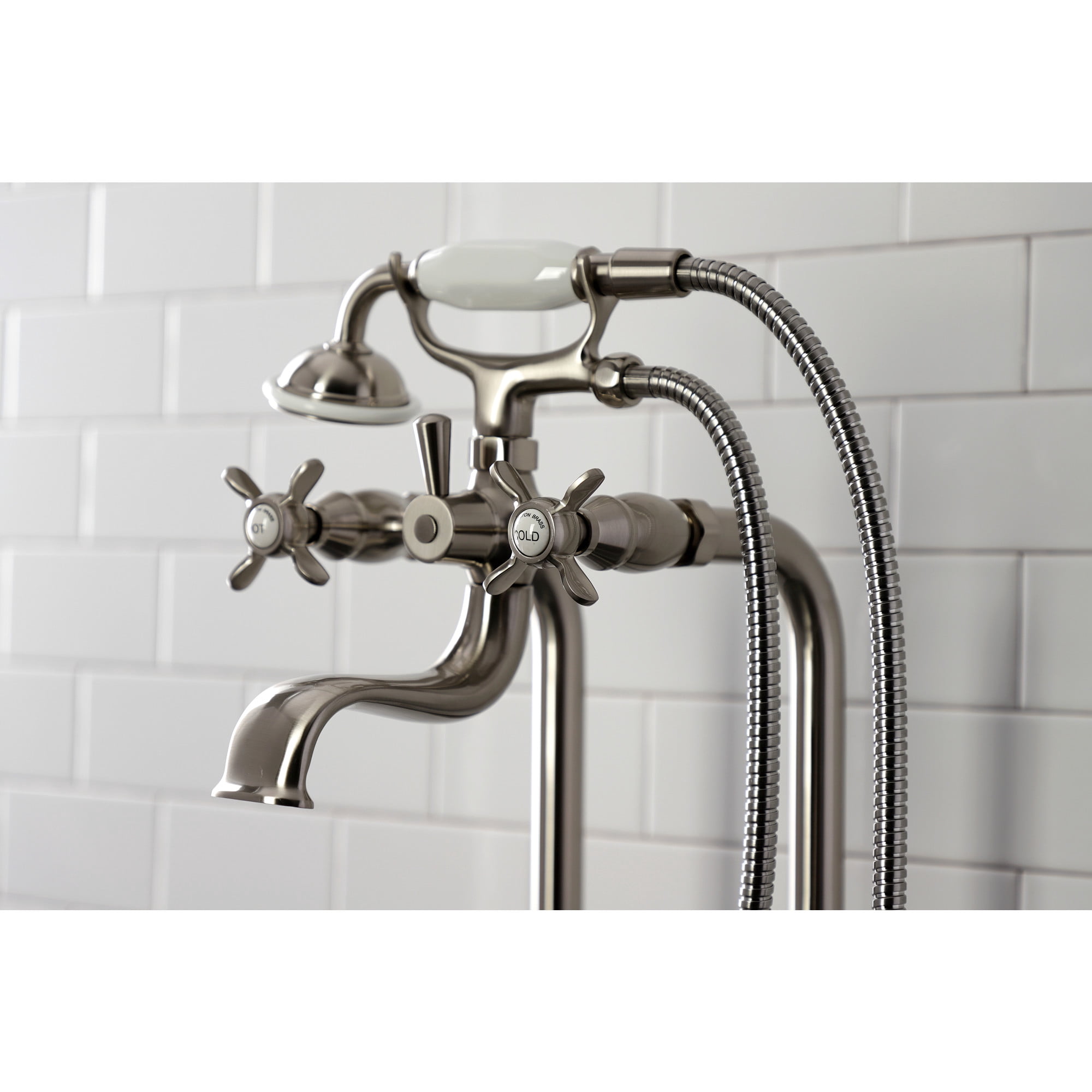 Kingston Brass CCK246K8 Essex Freestanding Clawfoot Tub Faucet Package with Supply Line, Brushed Nickel