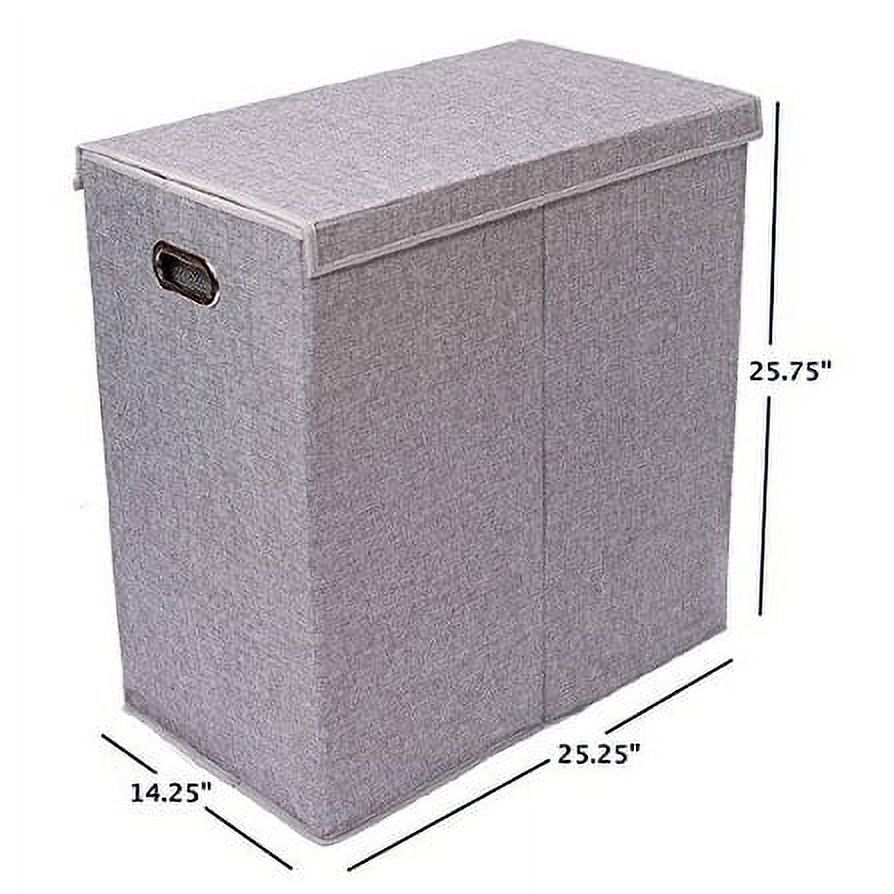BirdRock Home Double Linen Laundry Hamper with Lid and Removable Liners - Grey - image 2 of 10