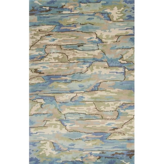 HomeRoots 350417 7 ft. 9 in. x 9 ft. 9 in. Wool Beige & Blue Area Rug