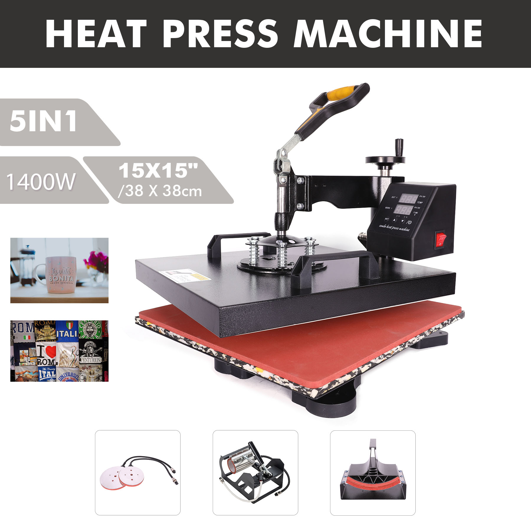 Melior Home 15" X 15" Heat Press 360 Degree Swivel Heat Press Machine 5